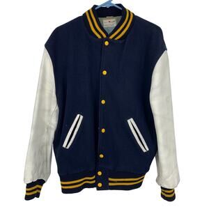 All Star Vintage Virgin Wool Navy & White Varsity School Jacket Size Large
